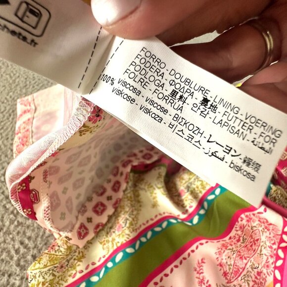 Zara Patchwork Print Scarf Pink Green Mini Deep V - Picture 11 of 16